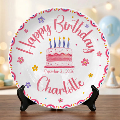 Floral Cake Custom Name Kids Keepsake Gift Personalized Birthday Plate P814OTD0