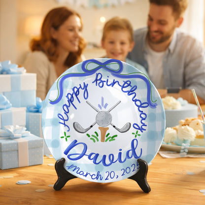 Blue Golf Bow Personalized Birthday Plate for Boys P511RLD0