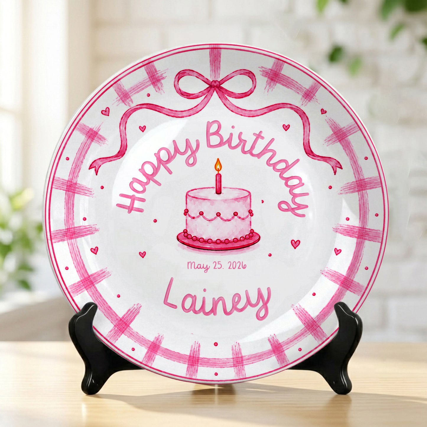 Pink Bow Personalized Birthday Plate for Girl P728KC60