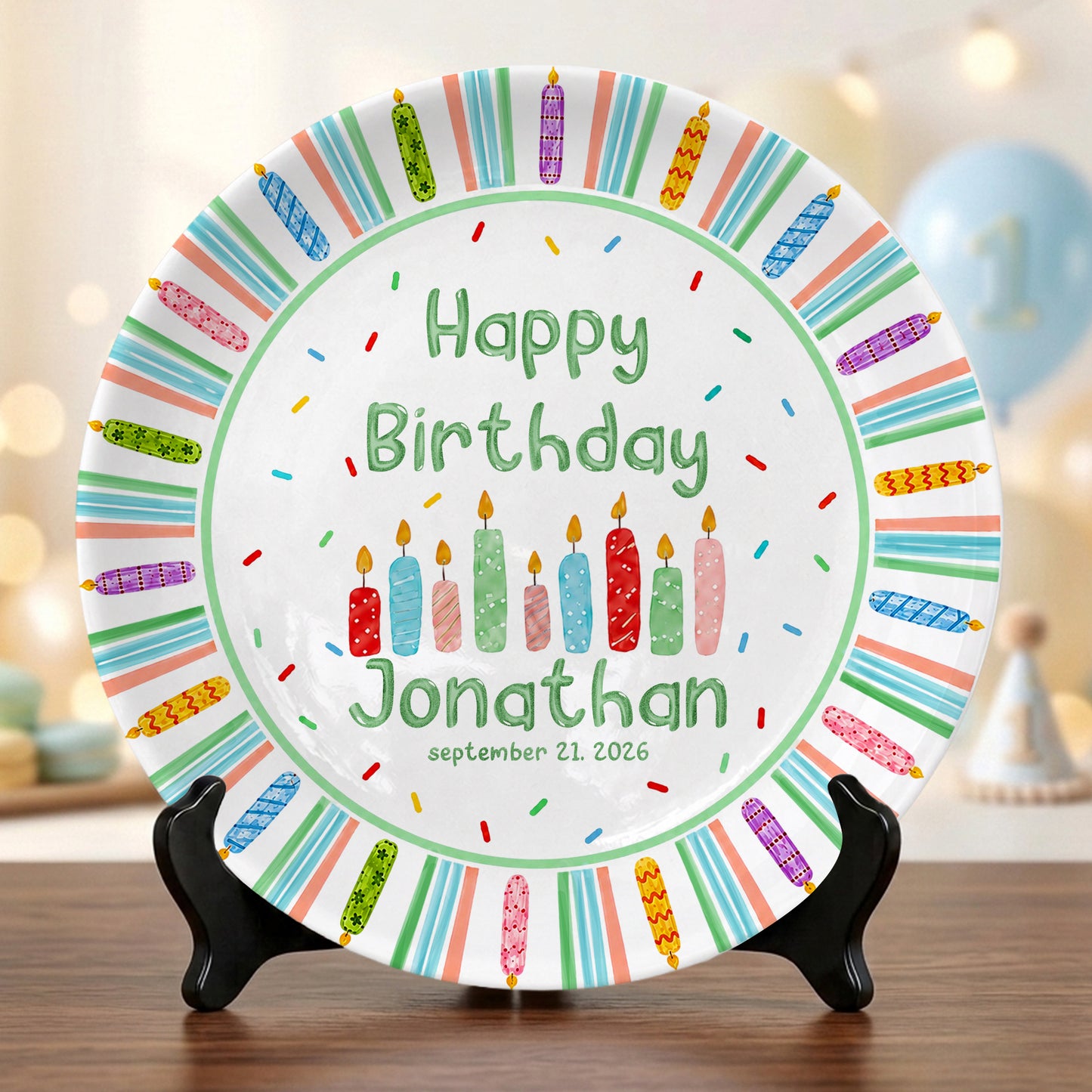 Colorful Candle Kids Cake Serving Party Keepsake Personalized Birthday Plate P821HTF0