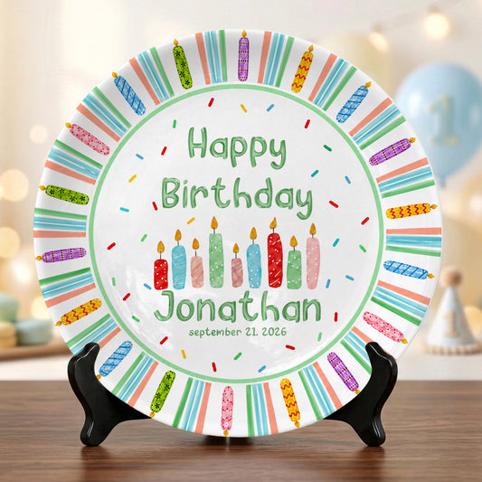 Colorful Candle Kids Cake Serving Party Keepsake Personalized Birthday Plate P821HTF0