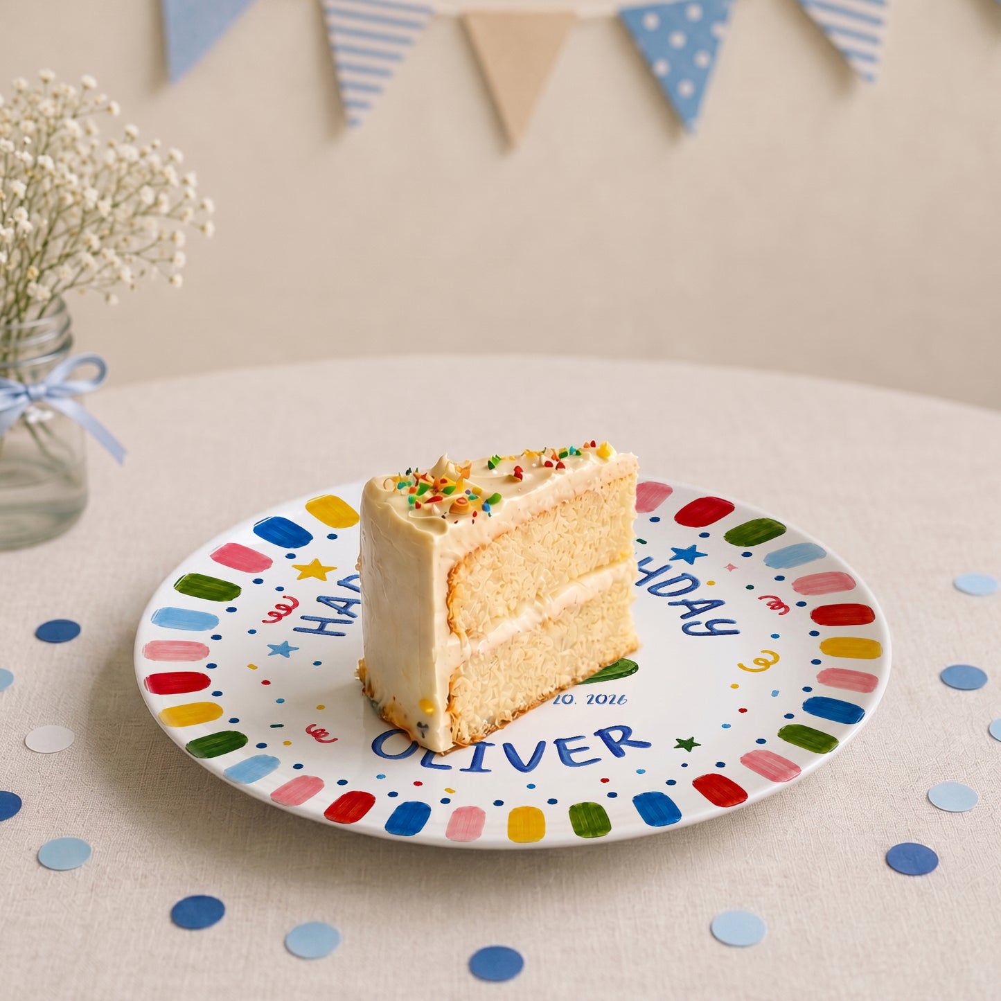 Rainbow Confetti Birthday Cake Personalized Birthday Plate P528OTA0
