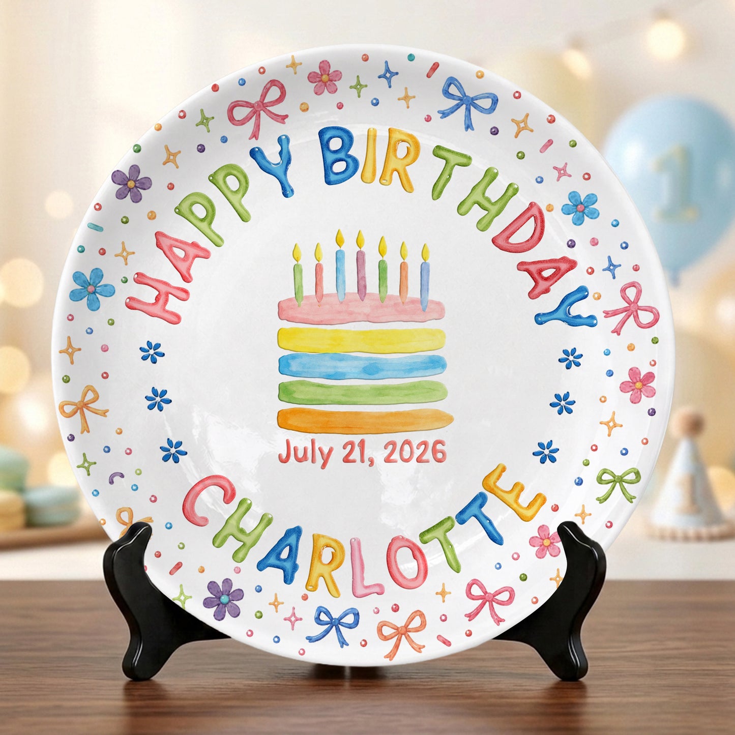Custom Name Happy Birthday Cake Keepsake Girl Personalized Birthday Plate P810JYR0