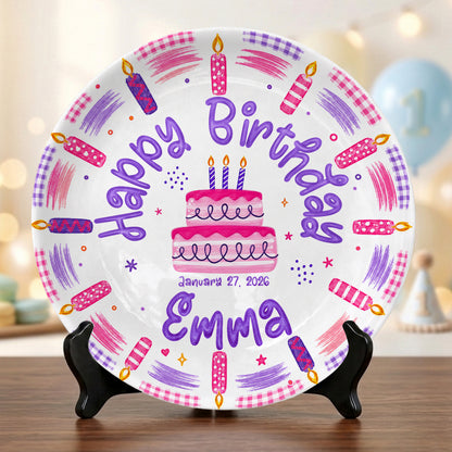 Pink Candle First Birthday Cake Keepsake Girl Personalized Birthday Plate P814VZB0