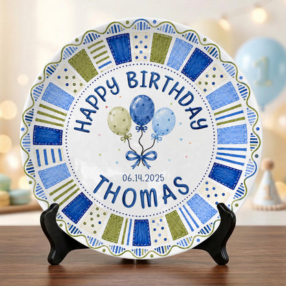 Blue Preppy Candle Custom Name Boy Keepsake Personalized Birthday Plate P814KBC0