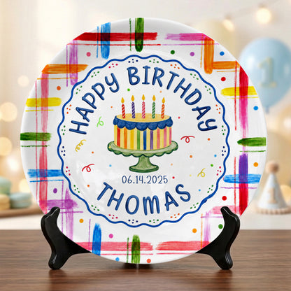 Colorful Cake Name Date Kids First Birthday Personalized Birthday Plate P815DJ50