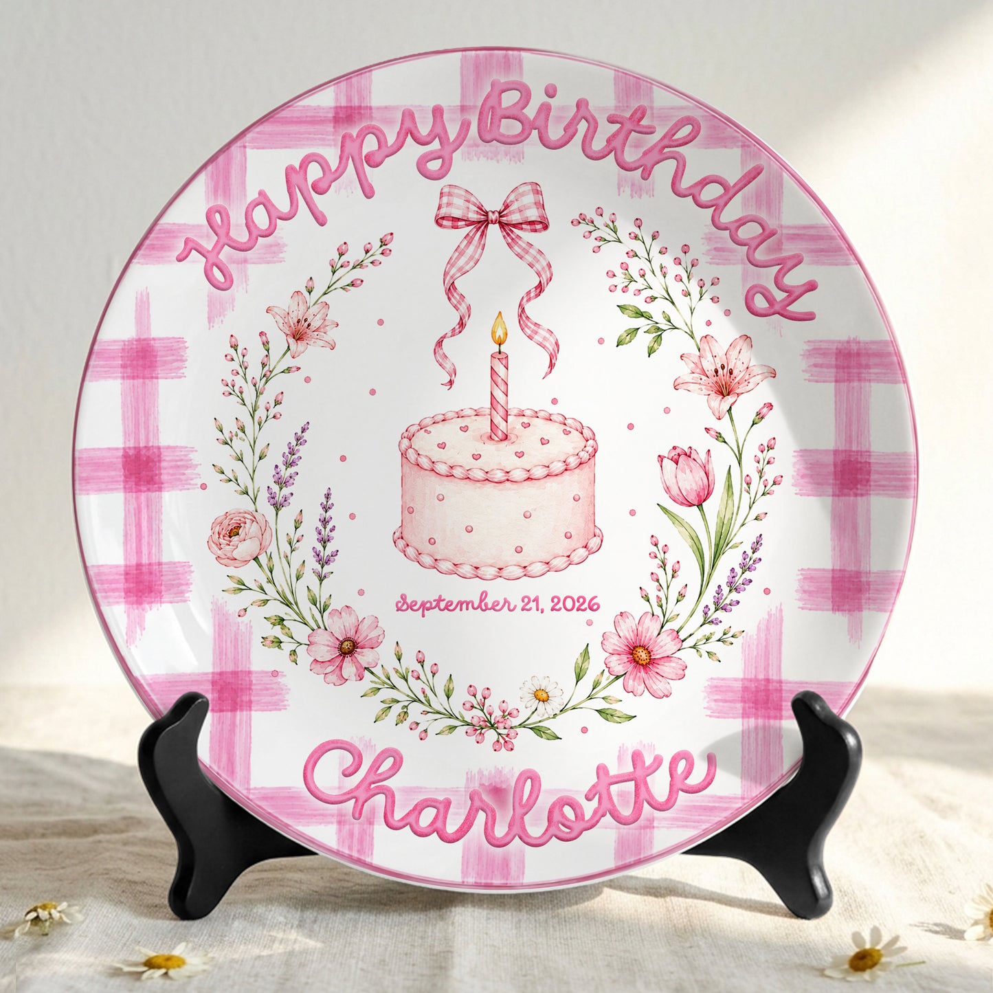 Vintage Floral Baby Girl First Birthday Keepsake Personalized Birthday Plate P86VN60