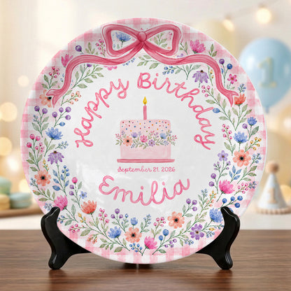 Whimsical Garden Floral Ribbon Keepsake Personalized Birthday Plate for Girls P87NWF0