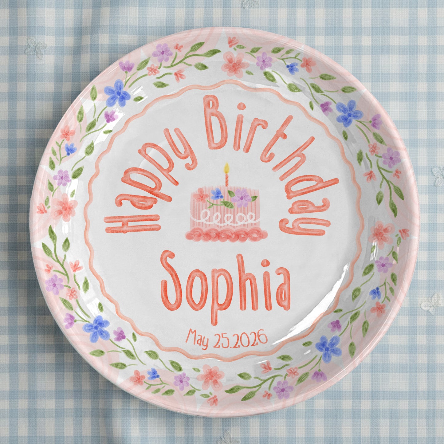 Soft Pink Floral Personalized Birthday Plate P425B2L0