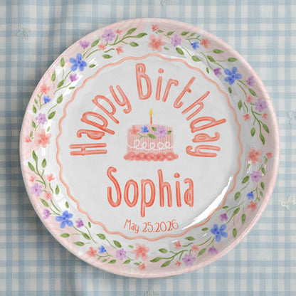 Soft Pink Floral Personalized Birthday Plate P425B2L0