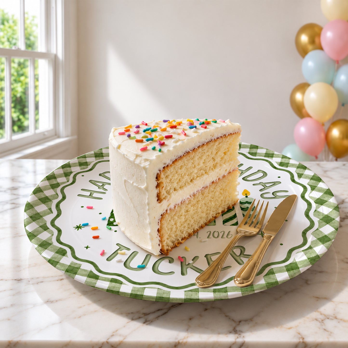 Green Gingham Birthday Candles Keepsake Personalized Birthday Plate for Kids P72333Z0