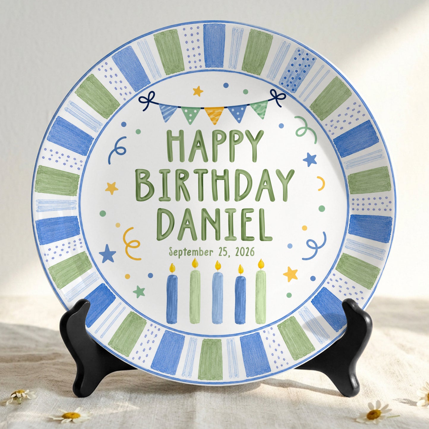 Pastel Candle Celebration Ceramic Keepsake Personalized Birthday Plate for Kids P728CF40