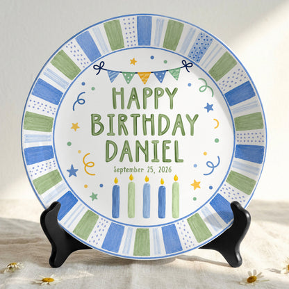 Pastel Candle Celebration Ceramic Keepsake Personalized Birthday Plate for Kids P728CF40