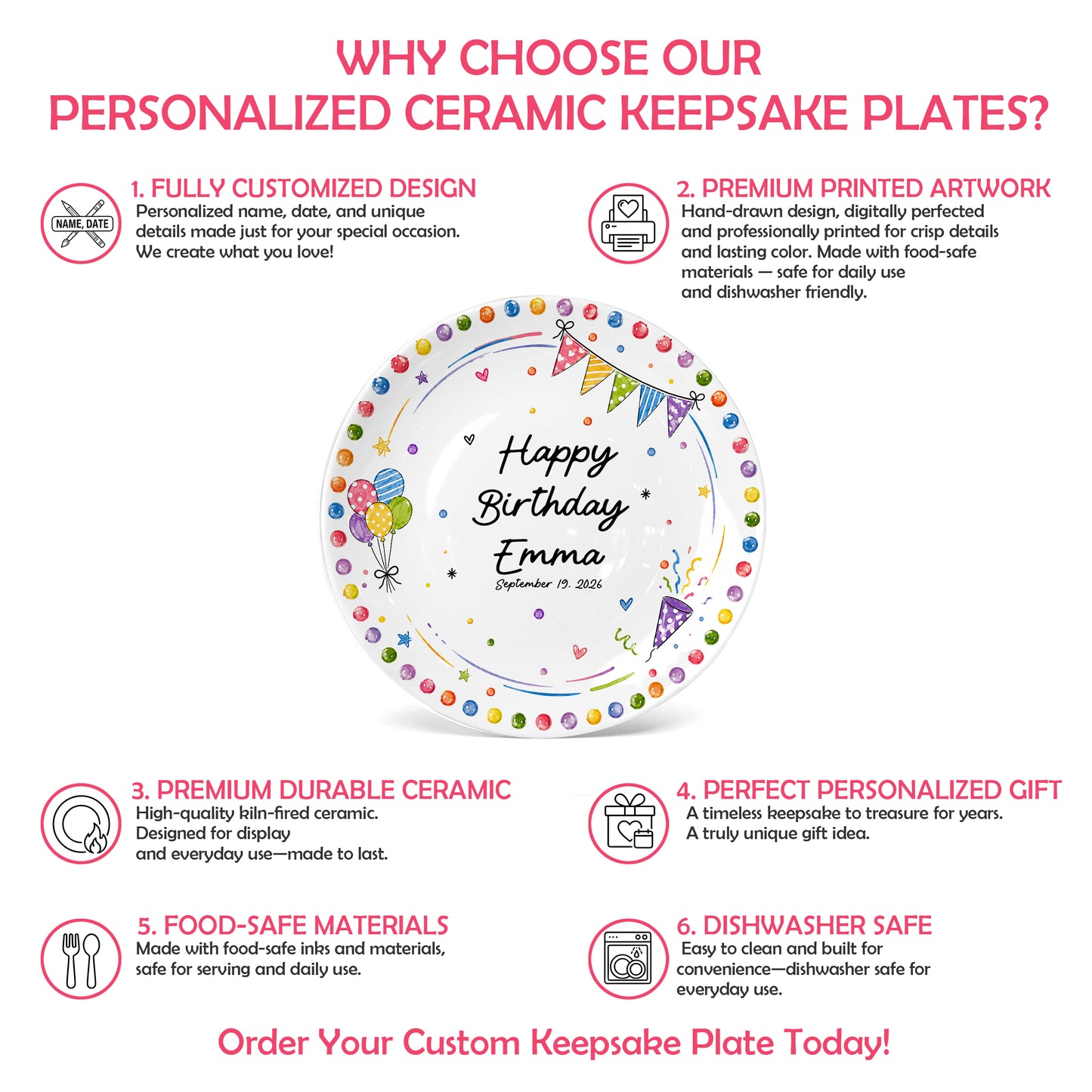 Colorful Party Border Personalized Birthday Plate P526I800