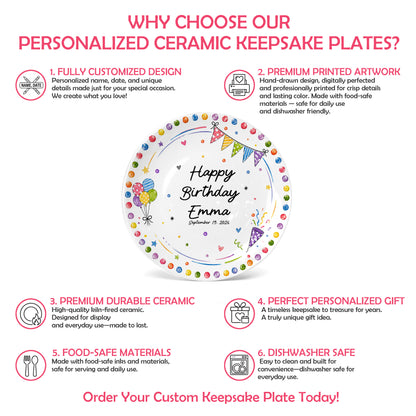 Colorful Party Border Personalized Birthday Plate P526I800