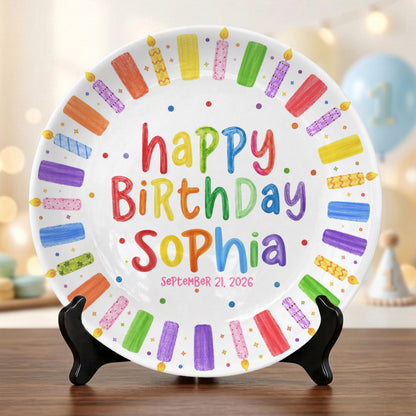 Colorful Candle Happy Birthday Keepsake Custom Kids Personalized Birthday Plate P81505O0