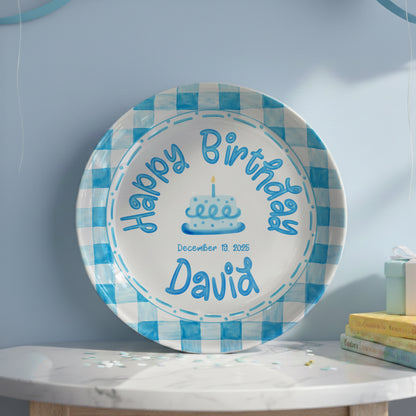 Classic Blue Gingham Personalized Birthday Plate P314ZPP0