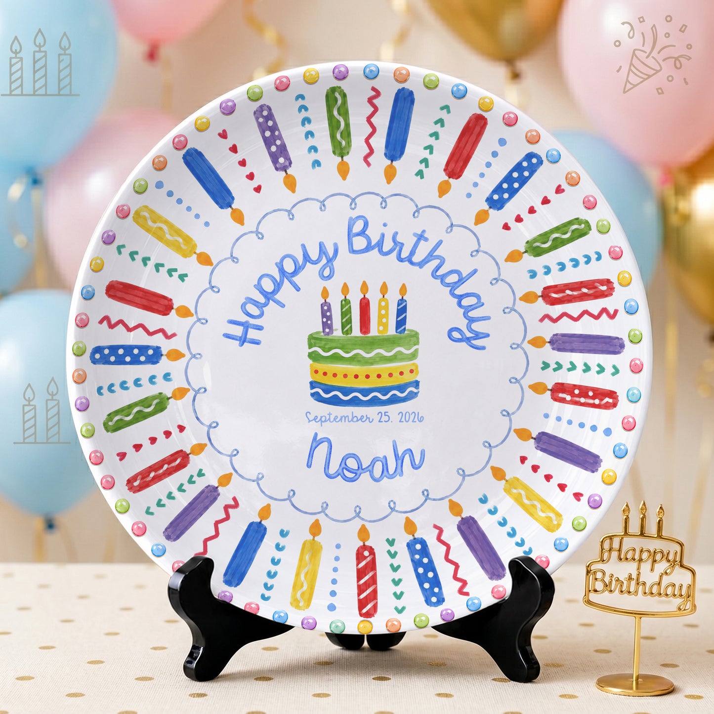 Colorful Birthday Candles Keepsake Personalized Birthday Plate P785ZC0