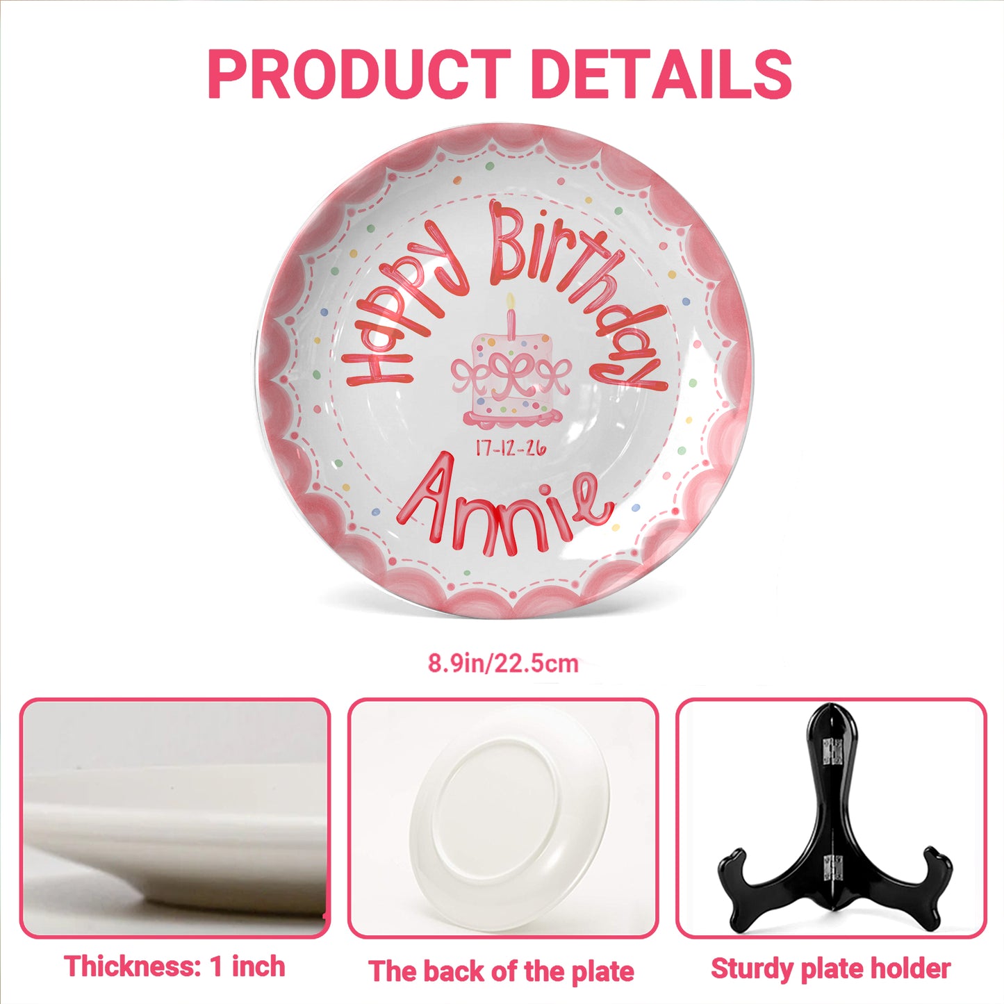 Pink Scalloped Border Personalized Birthday Plate P318HLY0