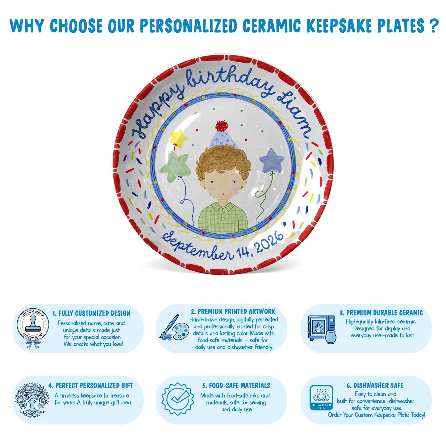 Party Boy Portrait Personalized Birthday Plate P611H1D0