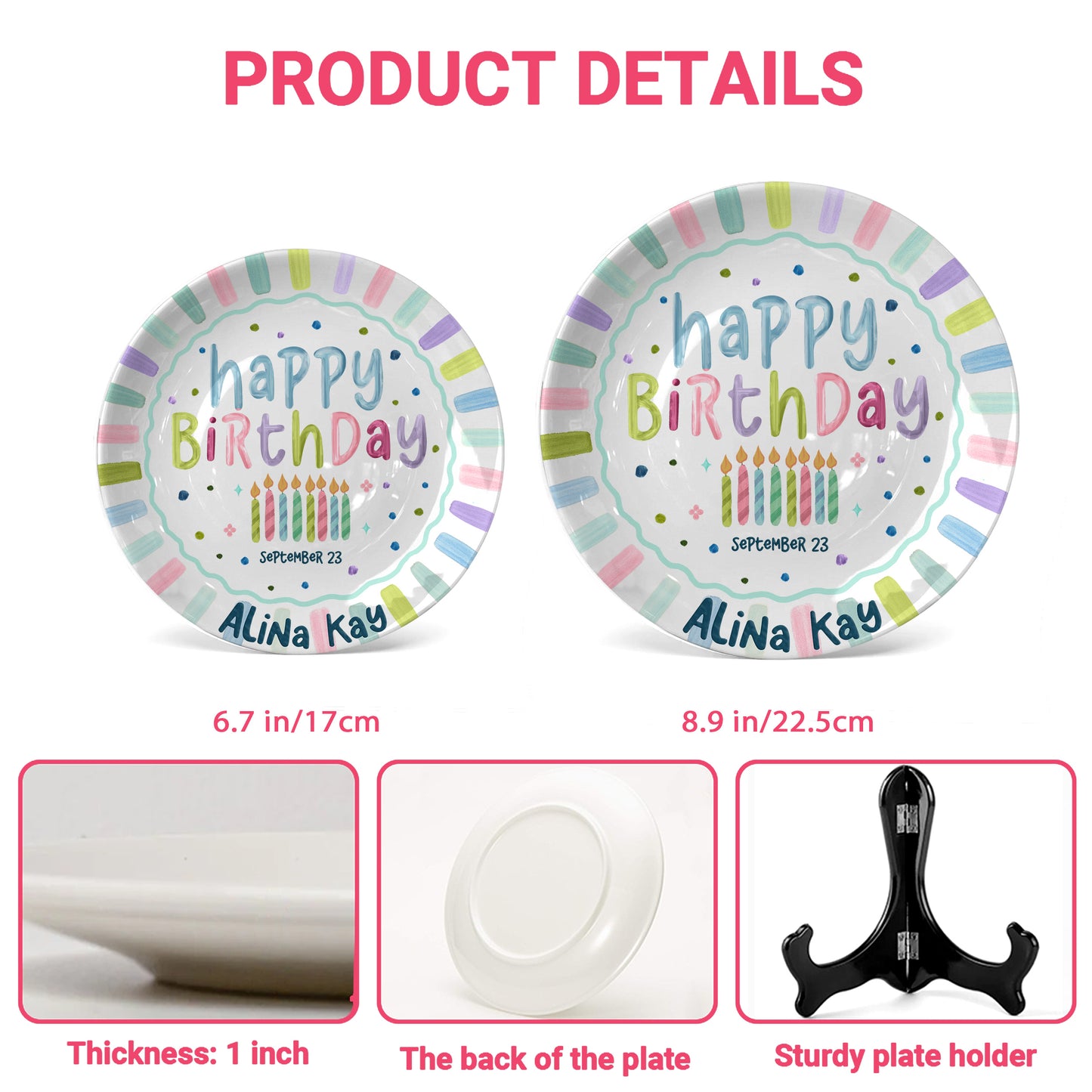 Colorful Candles and Stripes Personalized Birthday Plate D43RCW0a1