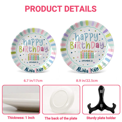Colorful Candles and Stripes Personalized Birthday Plate D43RCW0a1