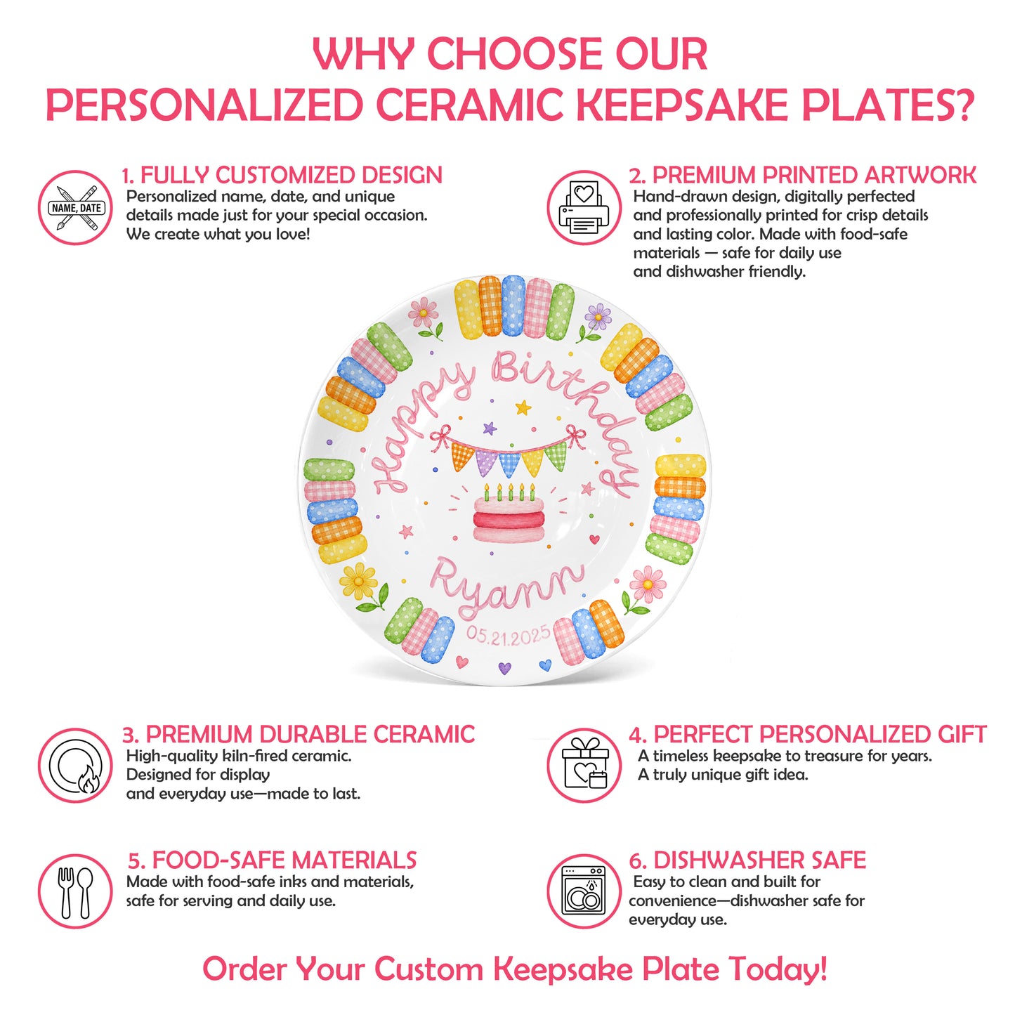 Rainbow Candy with Cake Personalized Birthday Plate P664QE0