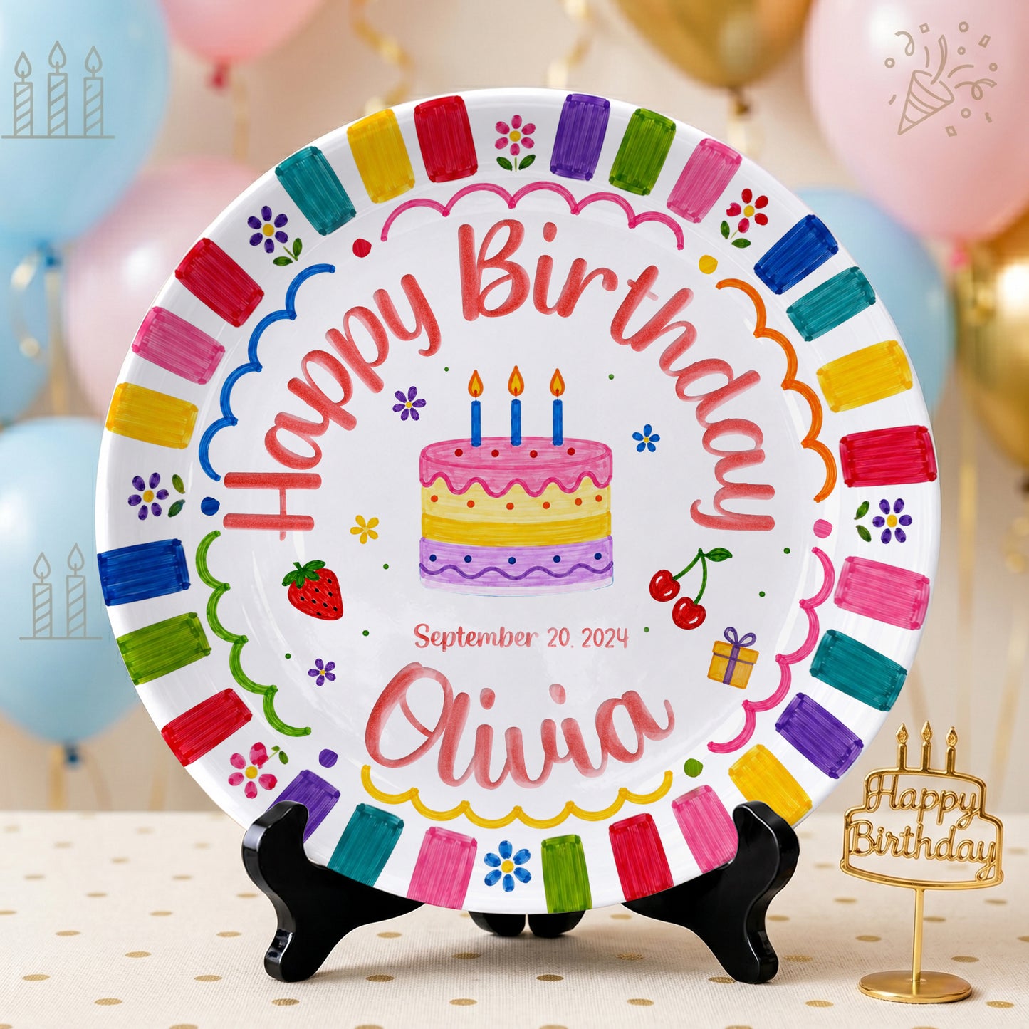 Bright Color Birthday Keepsake Personalized Birthday Plate P710KQF0