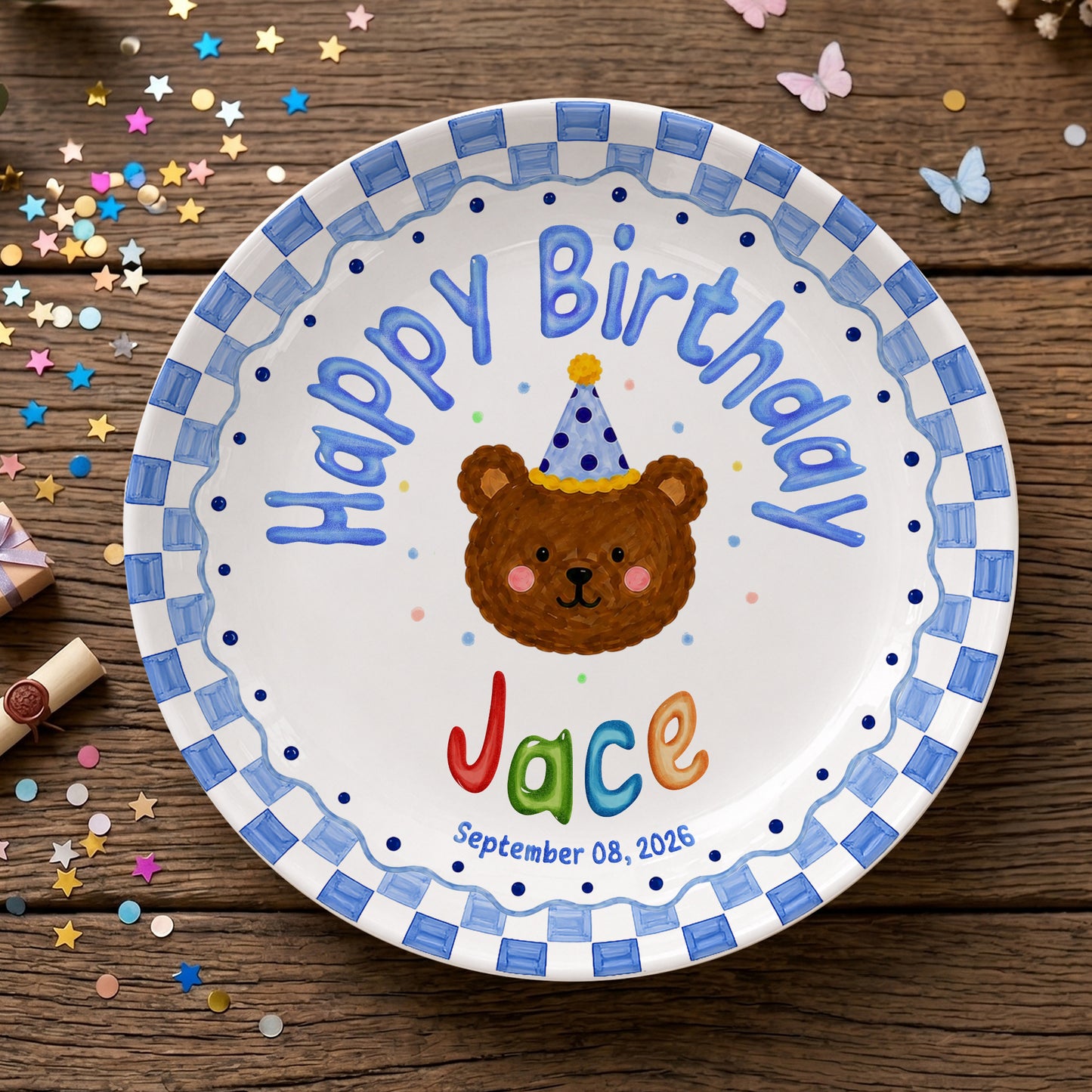Cute Teddy Bear Birthday Keepsake Personalized Birthday Plate for Kids P6225SU0