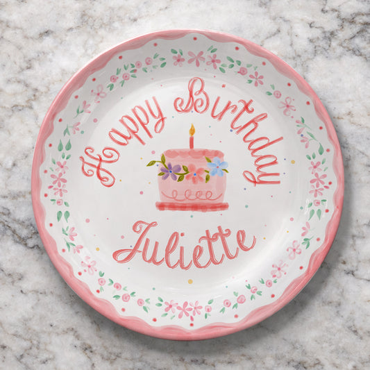 Pink Floral Cake Personalized Birthday Plate P228SJH0