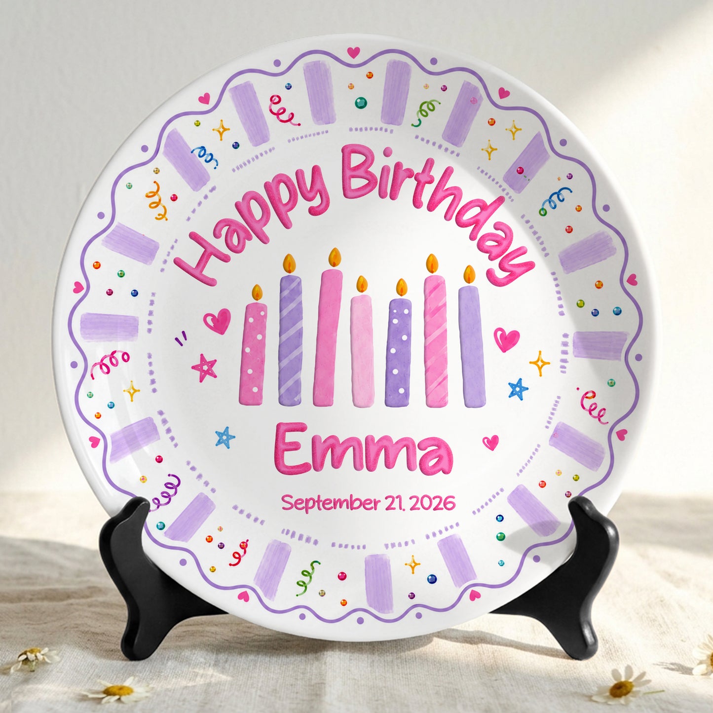 Colorful Candle Personalized Birthday Plate for Kids Custom Ceramic Keepsake Gift P86ZYS0