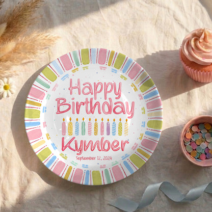 Pink Stripe Personalized Birthday Plate P520UL70