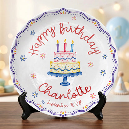 Colorful Cake Scalloped Personalized Birthday Plate for Girls First Gift P810G360