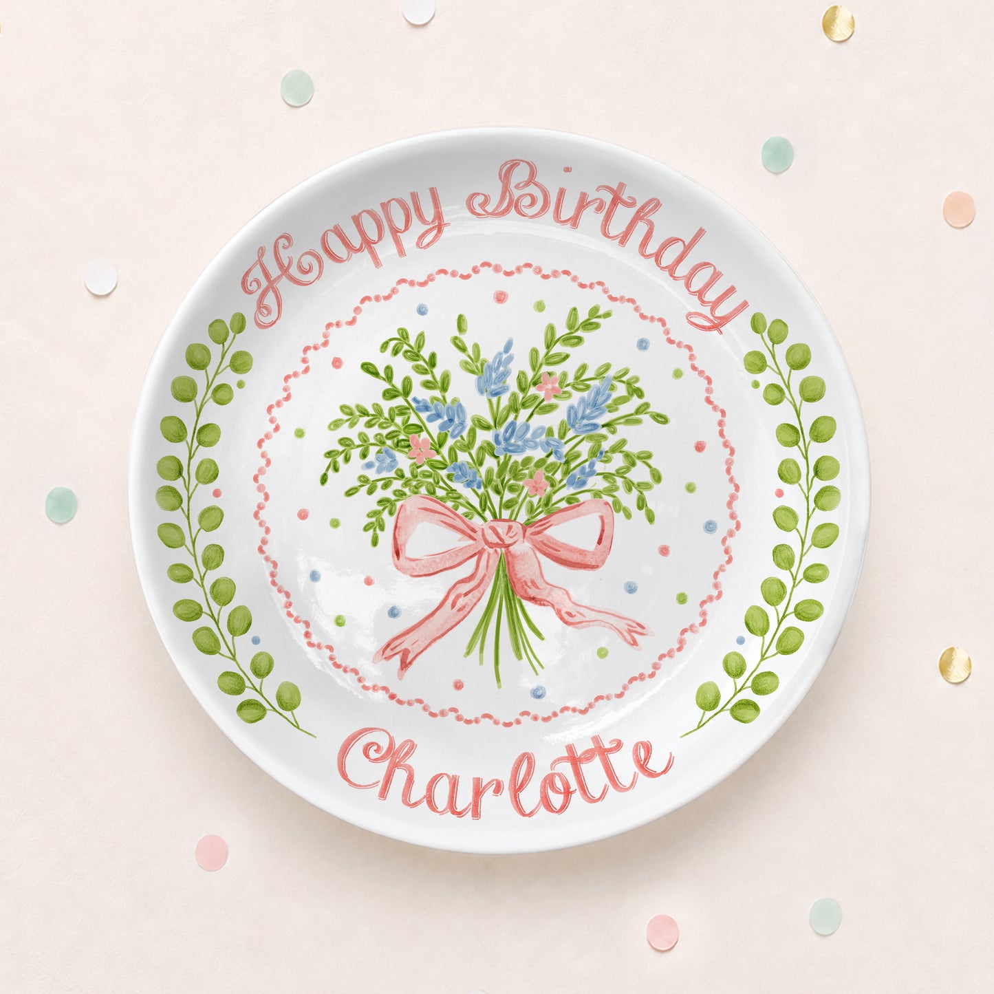 Soft Floral Bouquet Personalized Birthday Plate for Girls P61TIZ0
