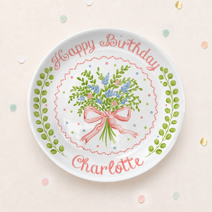 Soft Floral Bouquet Personalized Birthday Plate for Girls P61TIZ0