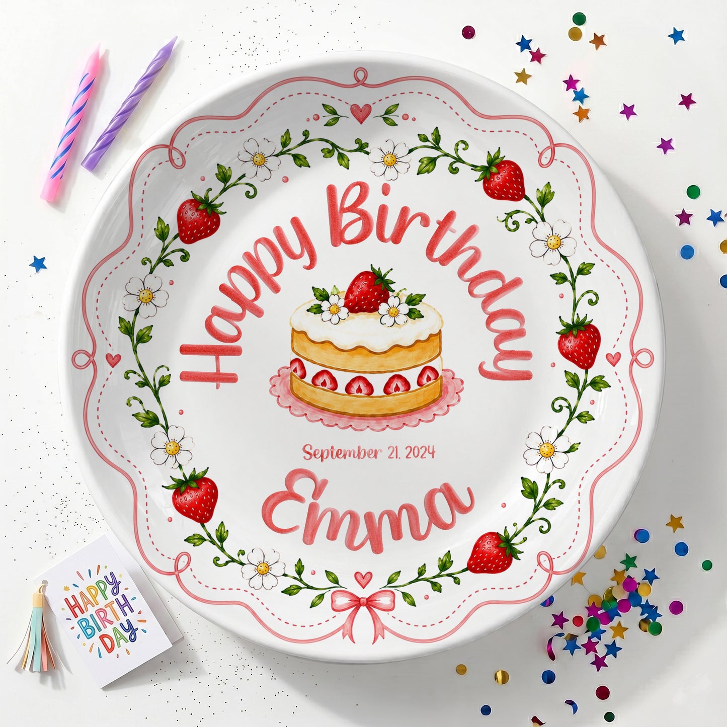 Pink Strawberry Birthday Keepsake Personalized Birthday Plate P73MUO0