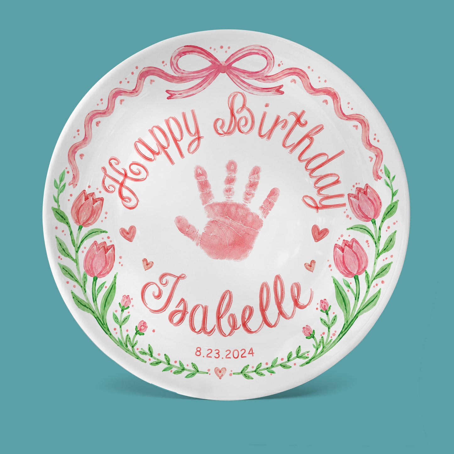 Baby Handprint Personalized Birthday Plate for Girl P727HZM0