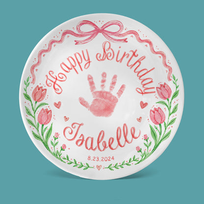Baby Handprint Personalized Birthday Plate for Girl P727HZM0