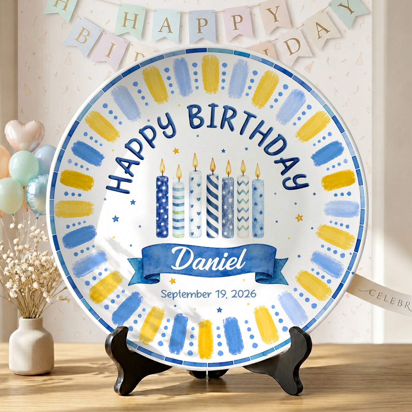 Blue Birthday Candles Keepsake Personalized Birthday Plate P729XG0