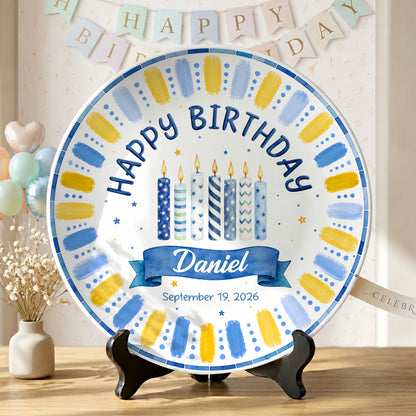 Blue Birthday Candles Keepsake Personalized Birthday Plate P729XG0