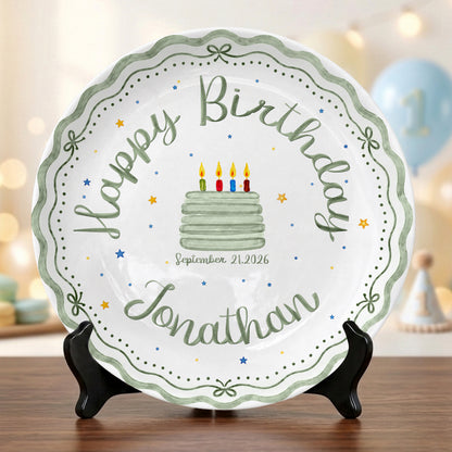 Scalloped Happy Birthday Custom Name Ceramic Keepsake Personalized Birthday Plate D821CNO0