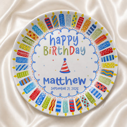 Colorful Candle Celebration Custom Name Ceramic Keepsake Personalized Birthday Plate P82509W0