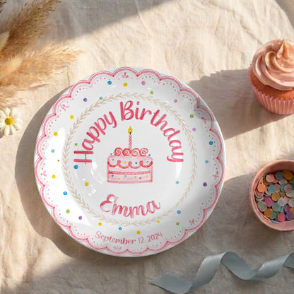 Pink Scallop Cake Personalized Birthday Plate P56DCB0