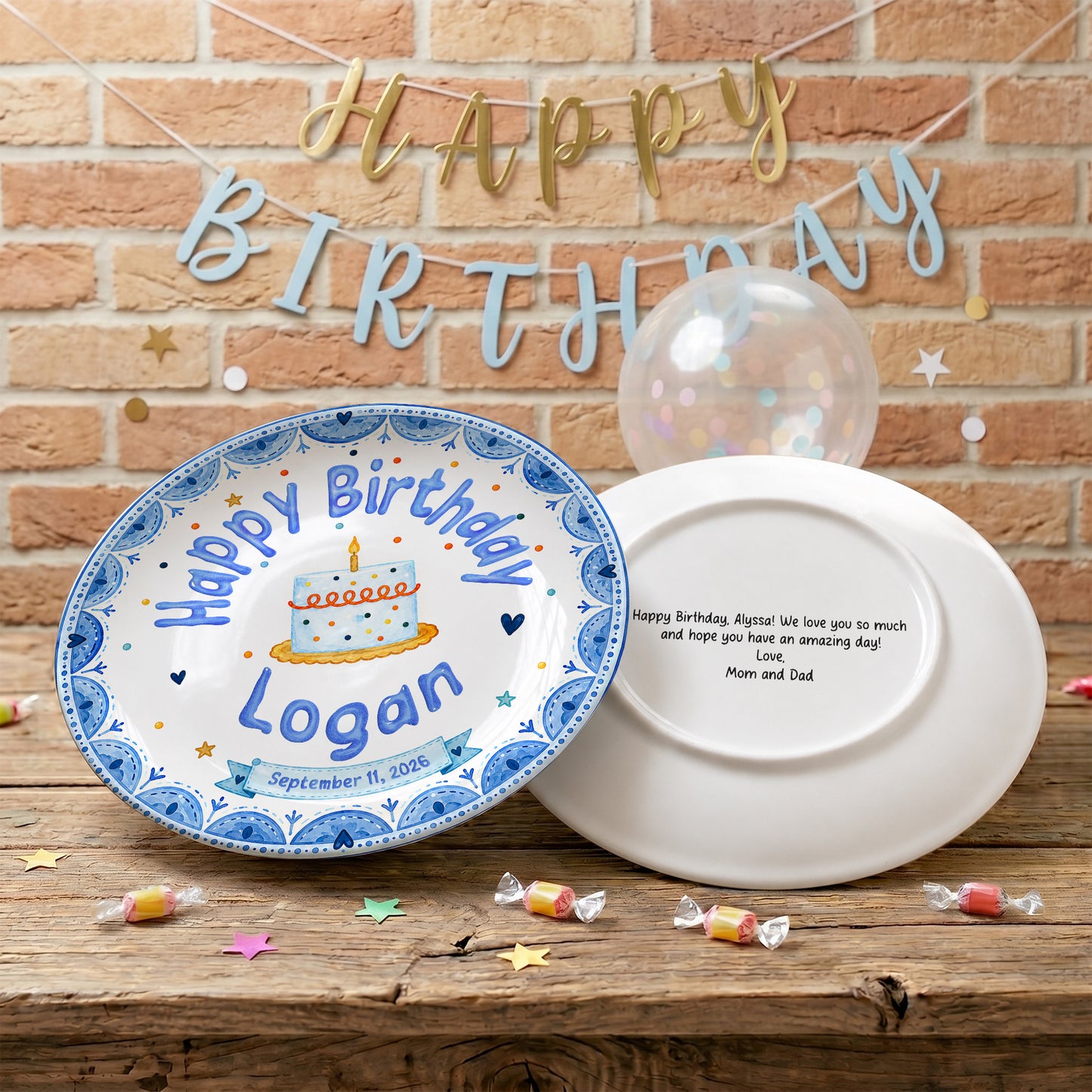 Blue Cake Celebration Personalized Birthday Plate for Kids P620NVN0