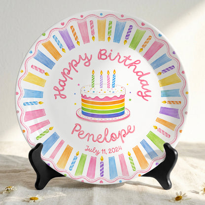 Colorful Rainbow Cake Personalized Birthday Plate for Kids Celebration Gift P811XQT0