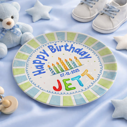 Striped Candle Personalized Birthday Plate P512JHT0