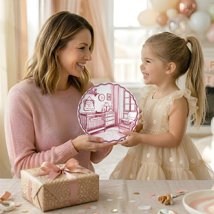 Pink & Blue Nursery Scene Personalized Birth Plate P513DV80
