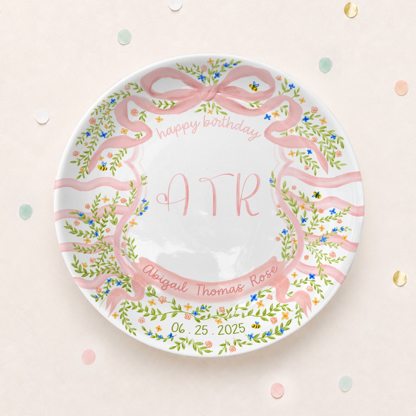 Floral Monogram Personalized Birthday Plate P5293SS0
