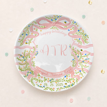 Floral Monogram Personalized Birthday Plate P5293SS0
