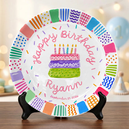 Colorful Happy Birthday Cake Keepsake Custom Name Personalized Birthday Plate P821LW10